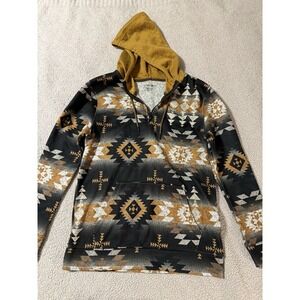 DepartWest 1/4 Zip Western Print Hoodie Aztec Pullover Front Pocket Men's Medium